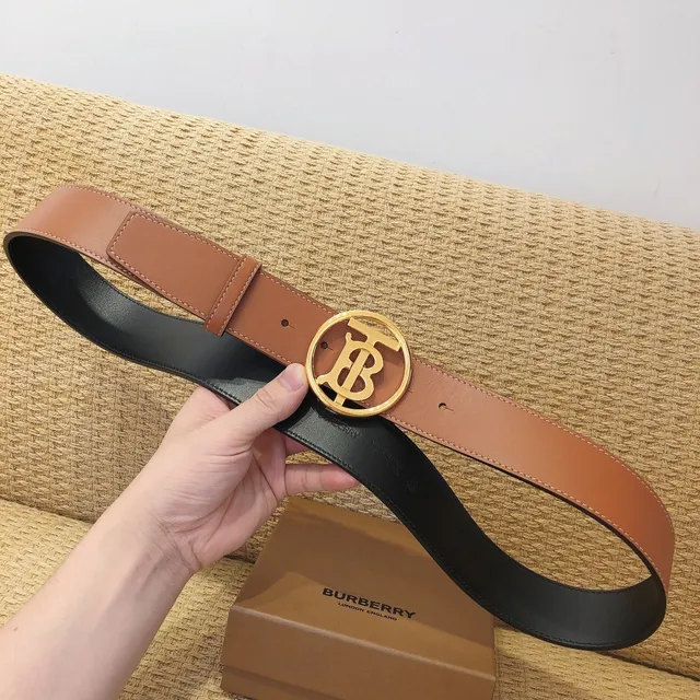 Burberry TB Belt Tan Leather Gold Monogram Buckle Leather Belt 8