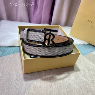 Burberry TB Monogram Ceinture Beige et Noir en Cuir Tressé