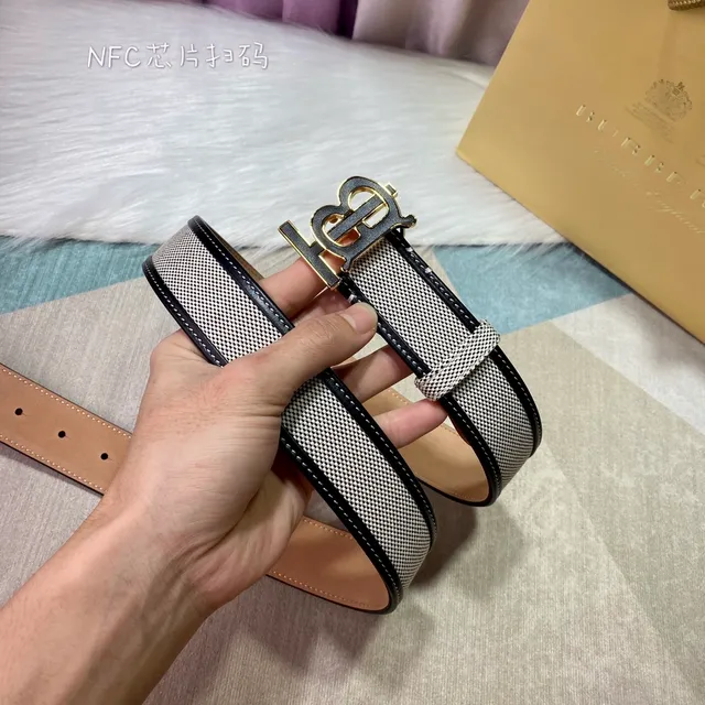 Burberry TB Monogram Belt Beige and Black Woven Leather Belt 2