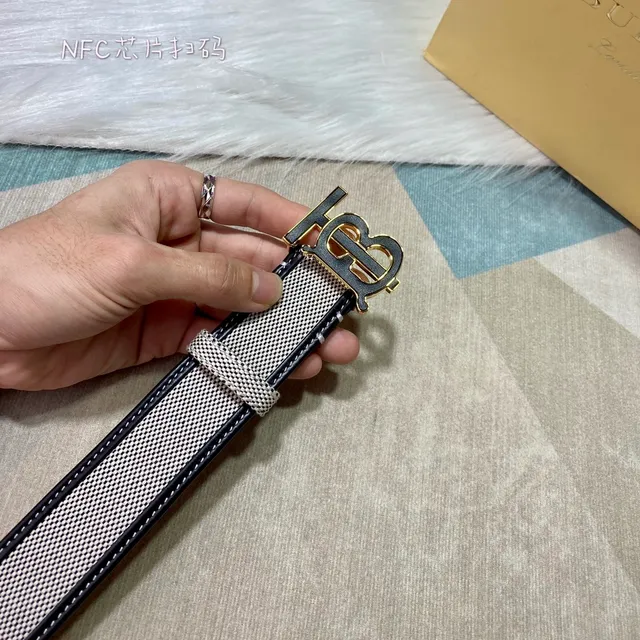 Burberry TB Monogram Belt Beige and Black Woven Leather Belt 3