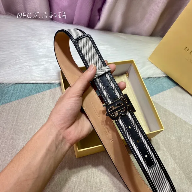 Burberry TB Monogram Belt Beige and Black Woven Leather Belt 5