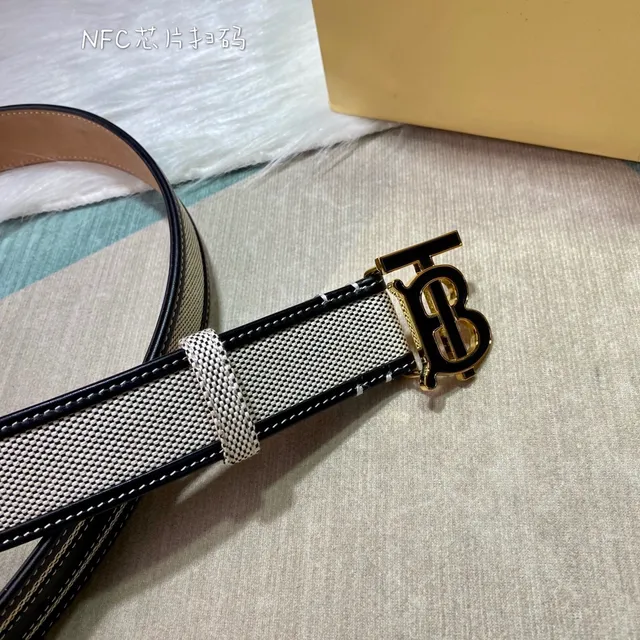 Burberry TB Monogram Belt Beige and Black Woven Leather Belt 6