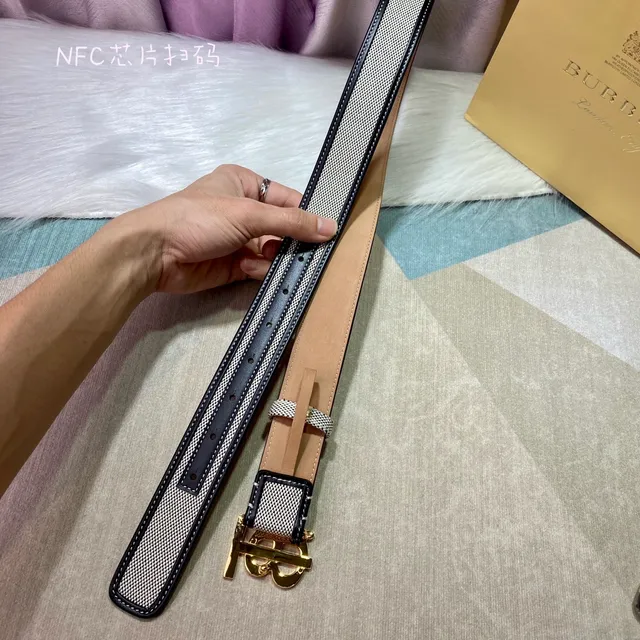 Burberry TB Monogram Belt Beige and Black Woven Leather Belt 7