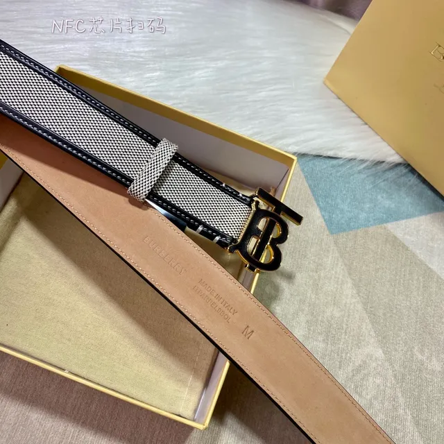 Burberry TB Monogram Belt Beige and Black Woven Leather Belt 8