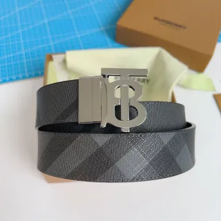 Burberry TB Monogram Belt Charcoal Gray Tonal Check Leather Belt