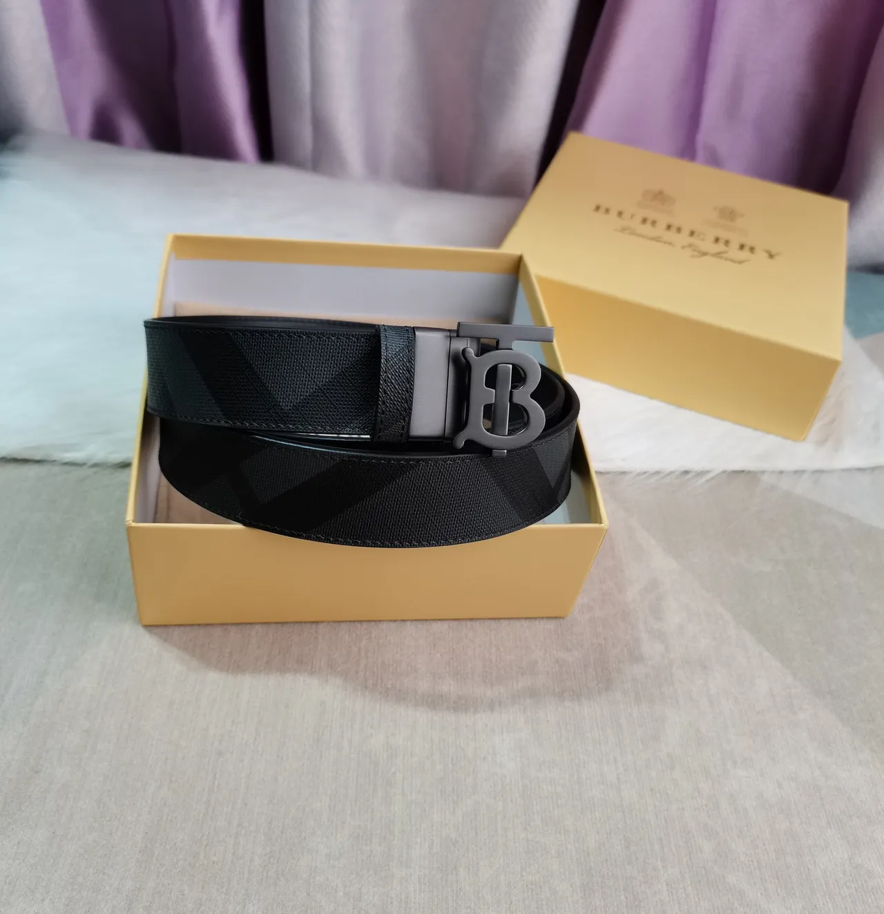 Burberry Thomas Burberry Monogram Belt Black Tonal Check Leather Belt 2