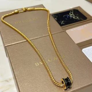 Bvlgari B.zero1 Gold Black Braided Wheat-Link Chain Barrel-Shaped Pendant Necklace