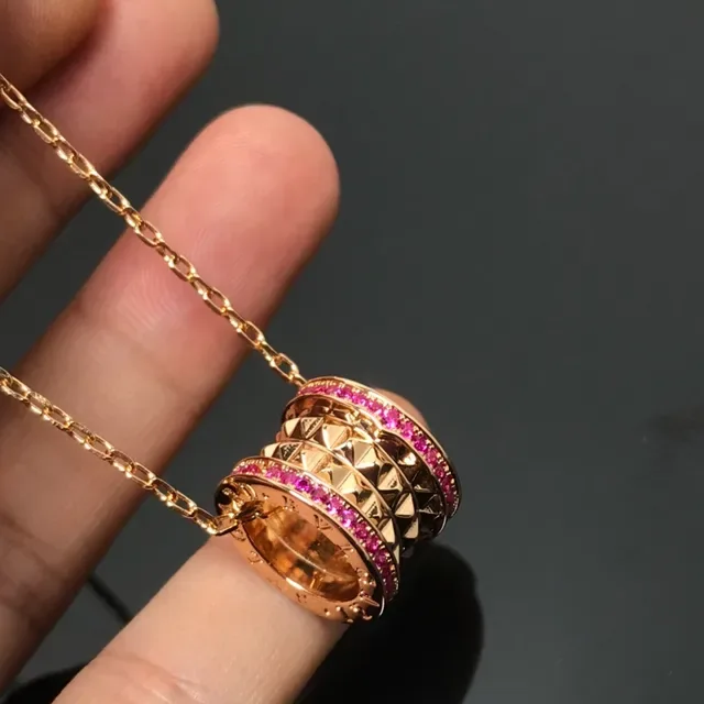 Collar Bvlgari B.zero1 Oro Rosa Anillo Colgante Apilado Gemas Pavé 4