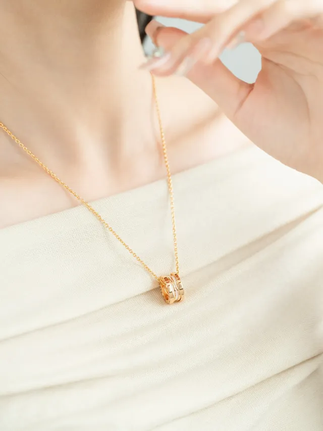 Bvlgari B.zero1 Triple Ring Ceramic Inlay Necklace 4