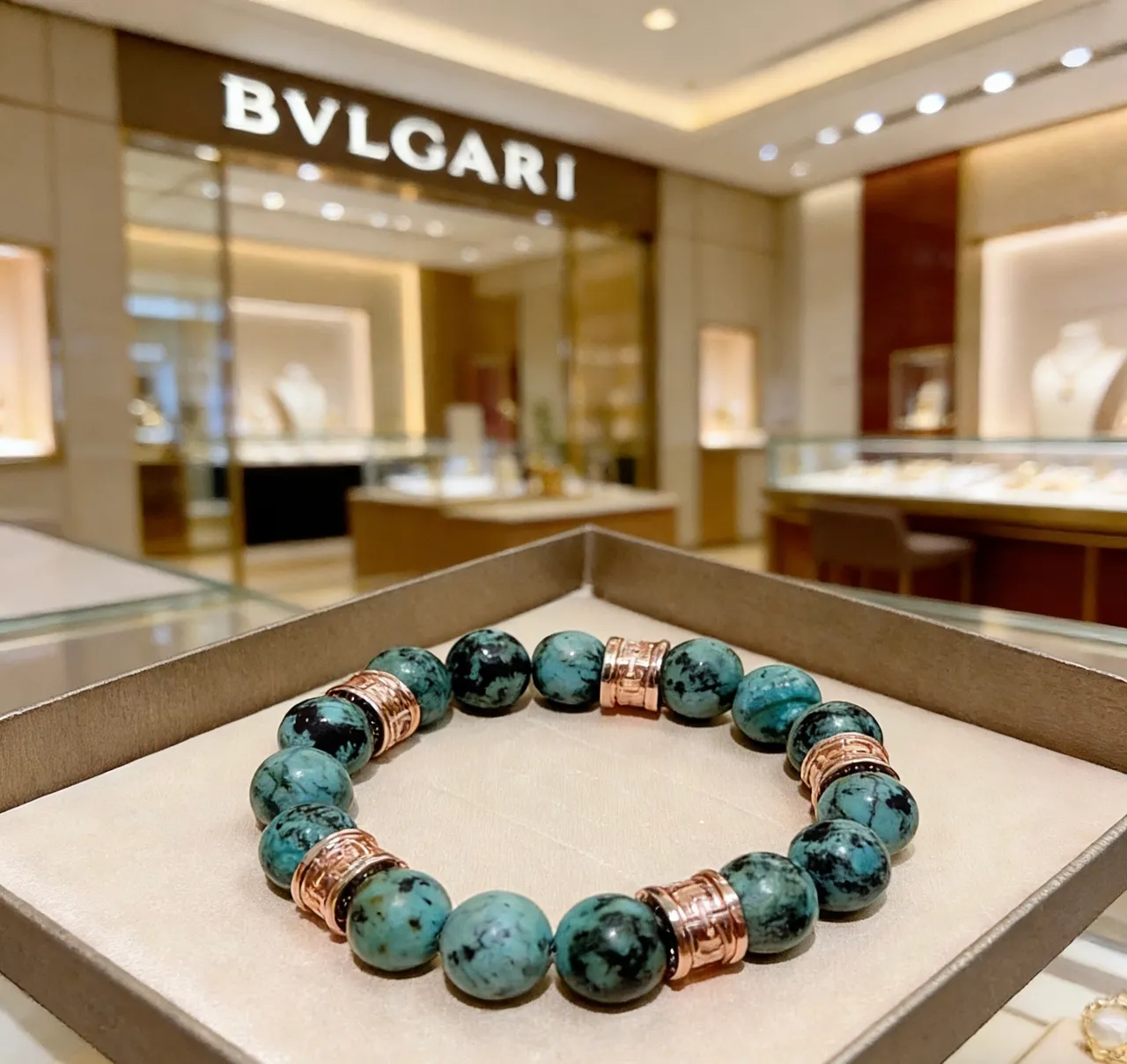 Bvlgari Beaded Turquoise and Rose Gold Bracelet 3