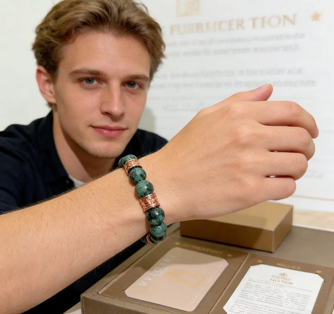 Bvlgari Beaded Turquoise and Rose Gold Bracelet 4