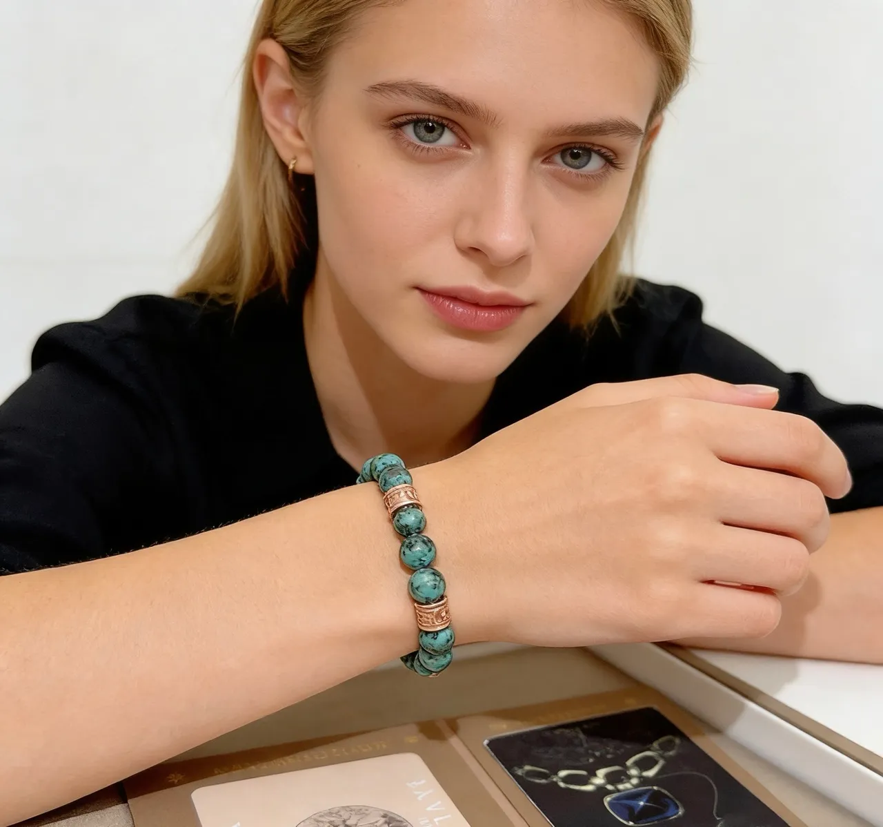 Bvlgari Beaded Turquoise and Rose Gold Bracelet 5