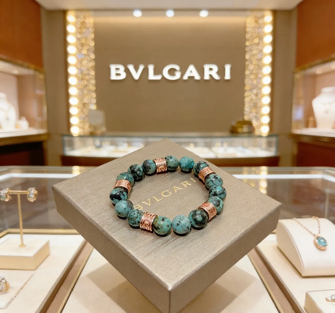 Bvlgari Beaded Turquoise and Rose Gold Bracelet 6