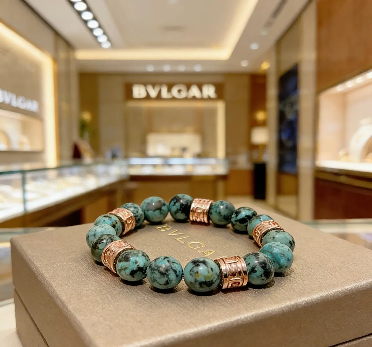 Bvlgari Beaded Turquoise and Rose Gold Bracelet 7