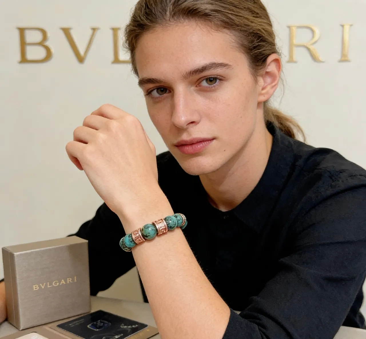 Bvlgari Beaded Turquoise and Rose Gold Bracelet 8
