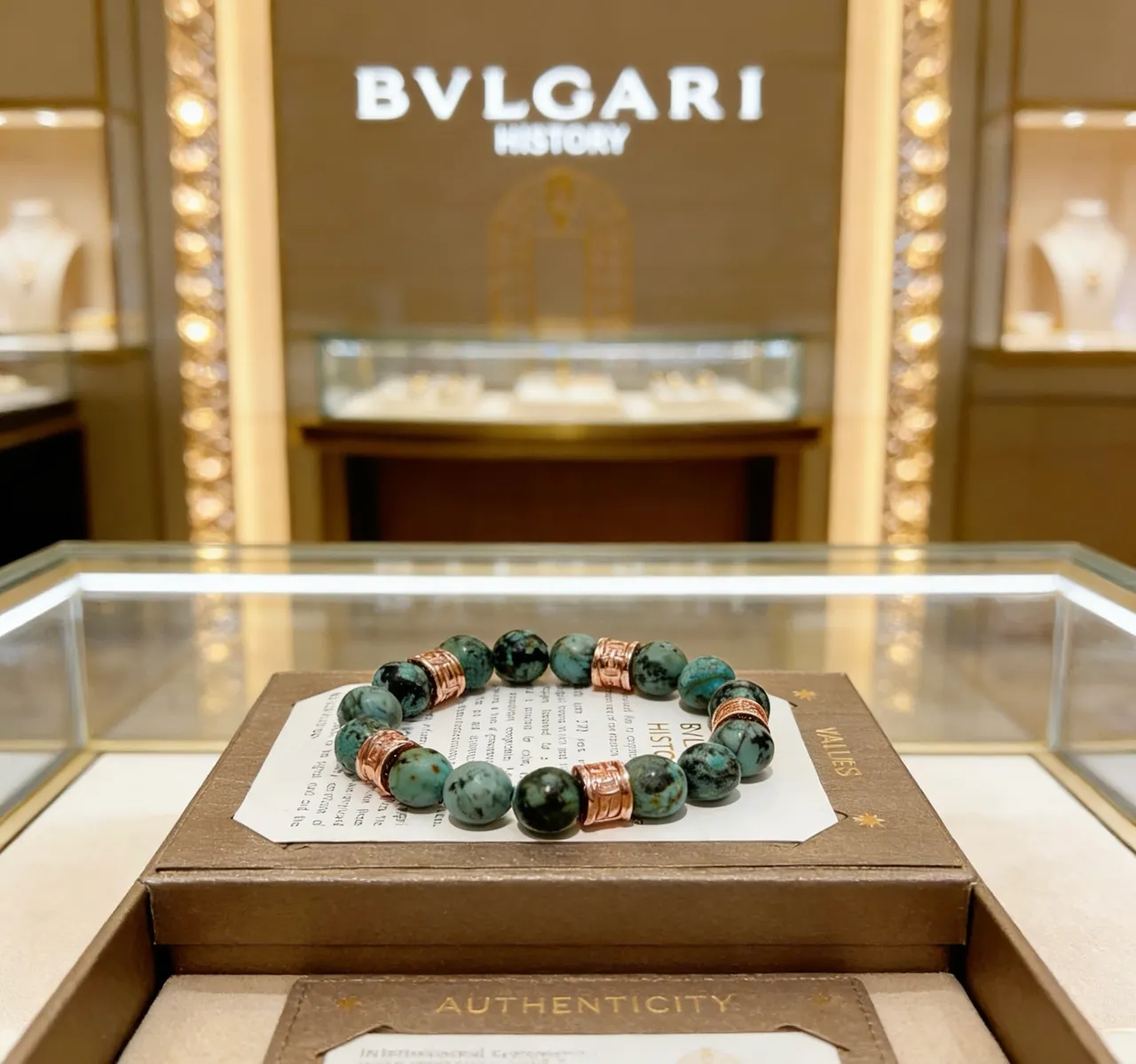 Bvlgari Beaded Turquoise and Rose Gold Bracelet 9