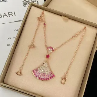 Bvlgari Divas’ Dream Pink Gold Fan-Shaped Pendant Graduated Gemstone Setting Necklace