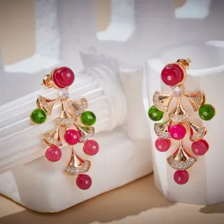 Bvlgari Divas’ Dream Red and Green Gemstone Fan Motif Earrings