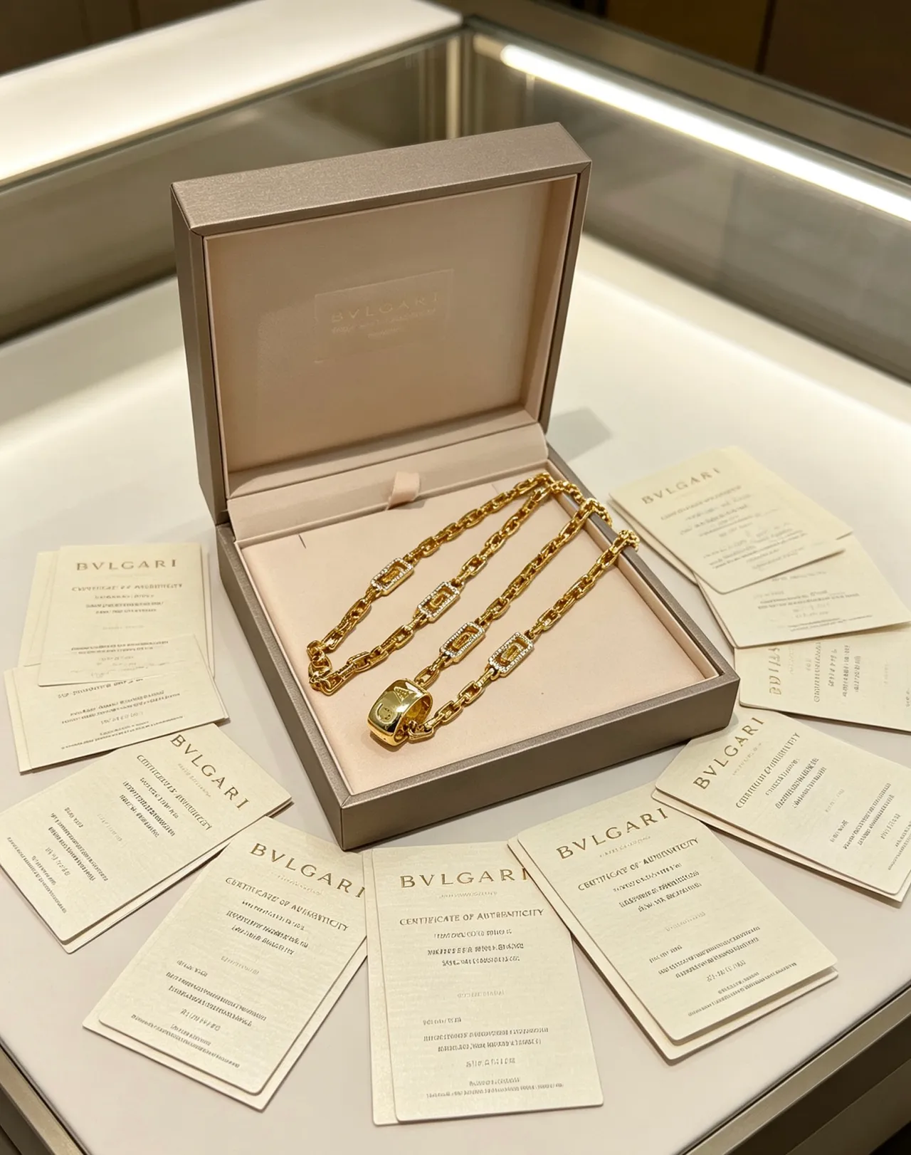Bvlgari Gold Silver Chain Rectangular Link Necklace 2