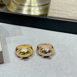 Bvlgari Gold Silver Oval Dome Centerpiece Double Curved Pavé Diamond Band Ring