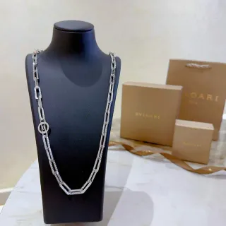 Bvlgari आयताकार लिंक पावे नेकलस