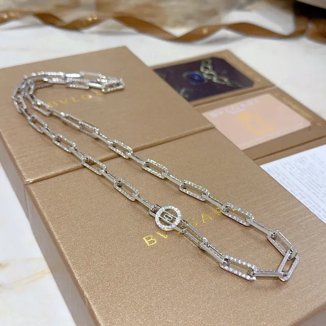 Bvlgari Rectangular Link Pavé Necklace 6