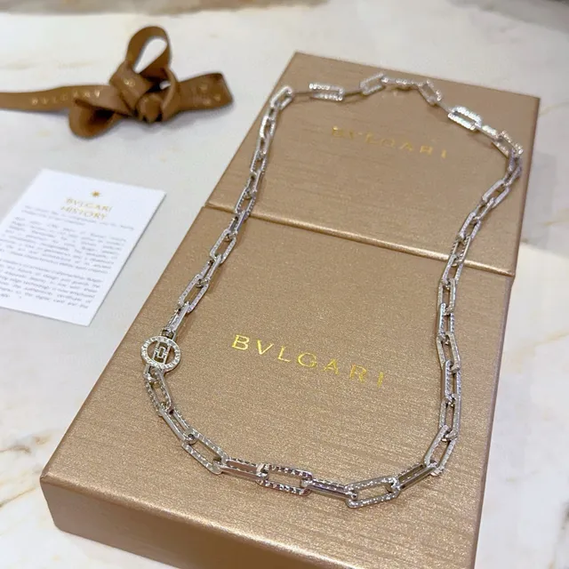 Bvlgari Rectangular Link Pavé Necklace 9