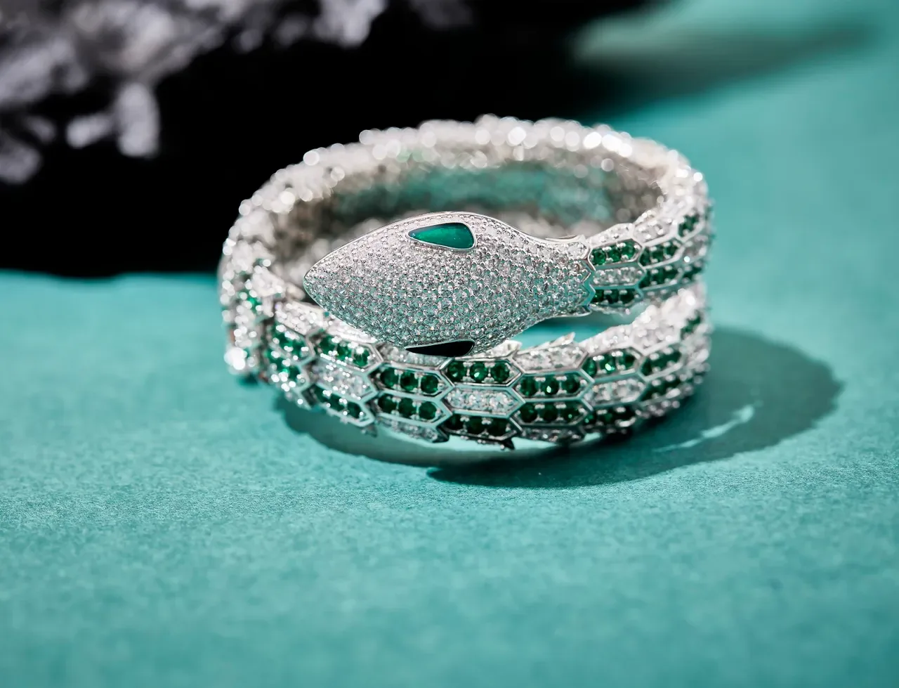 Bvlgari Serpenti Emerald and Diamond Pavé Coil Bracelet 2