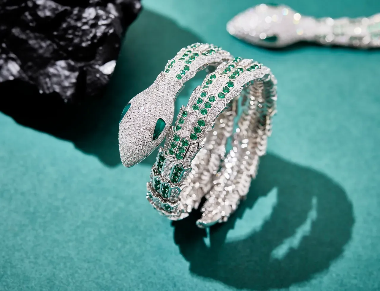 Bvlgari Serpenti Emerald and Diamond Pavé Coil Bracelet 3