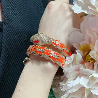 Bvlgari Serpenti Orange Enamel and Pavé Diamond Coiled Snake Bracelet
