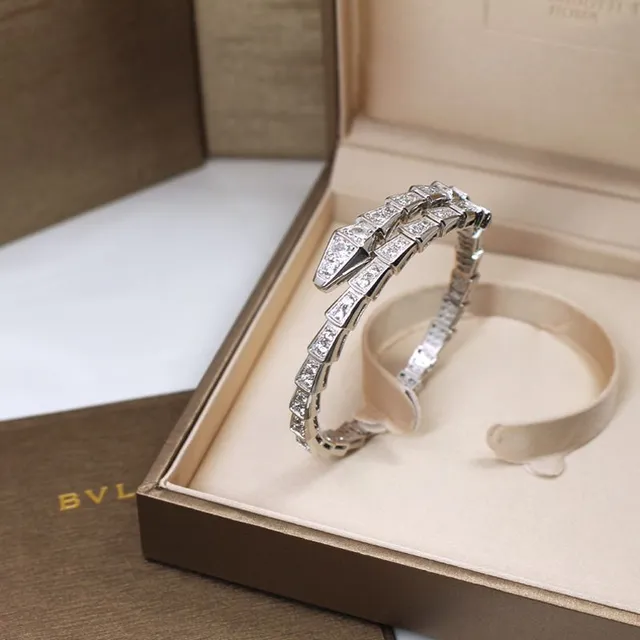 Bvlgari Serpenti Pavé الماس ذهب أبيض سوار لف 8