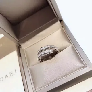 Bvlgari Serpenti حلقة فضية شفافة مرصعة بالماس هندسية interlocking