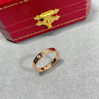 Cartier সোনালি লাল পাতলা ব্যান্ড খোদাই করা ব্র্যান্ডিং রিং