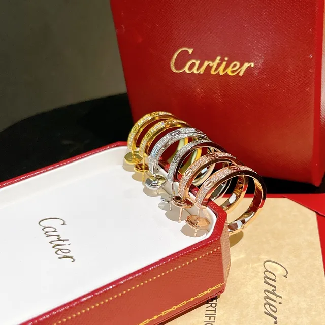 Cartier Gold Silver Pavé-Set Hoop Earrings 4