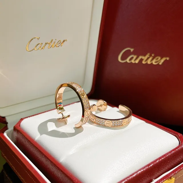 Cartier Gold Silver Pavé-Set Hoop Earrings 5