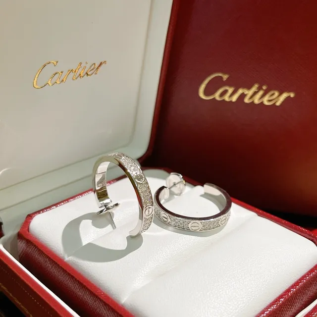 Cartier Gold Silver Pavé-Set Hoop Earrings 7