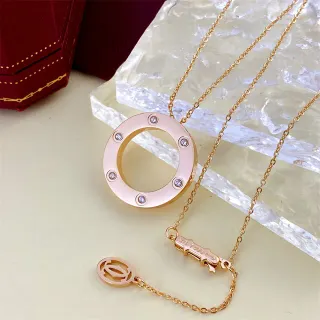 Cartier Gold Transparent Open-Ring Pendant Bezel-Set Stones Necklace