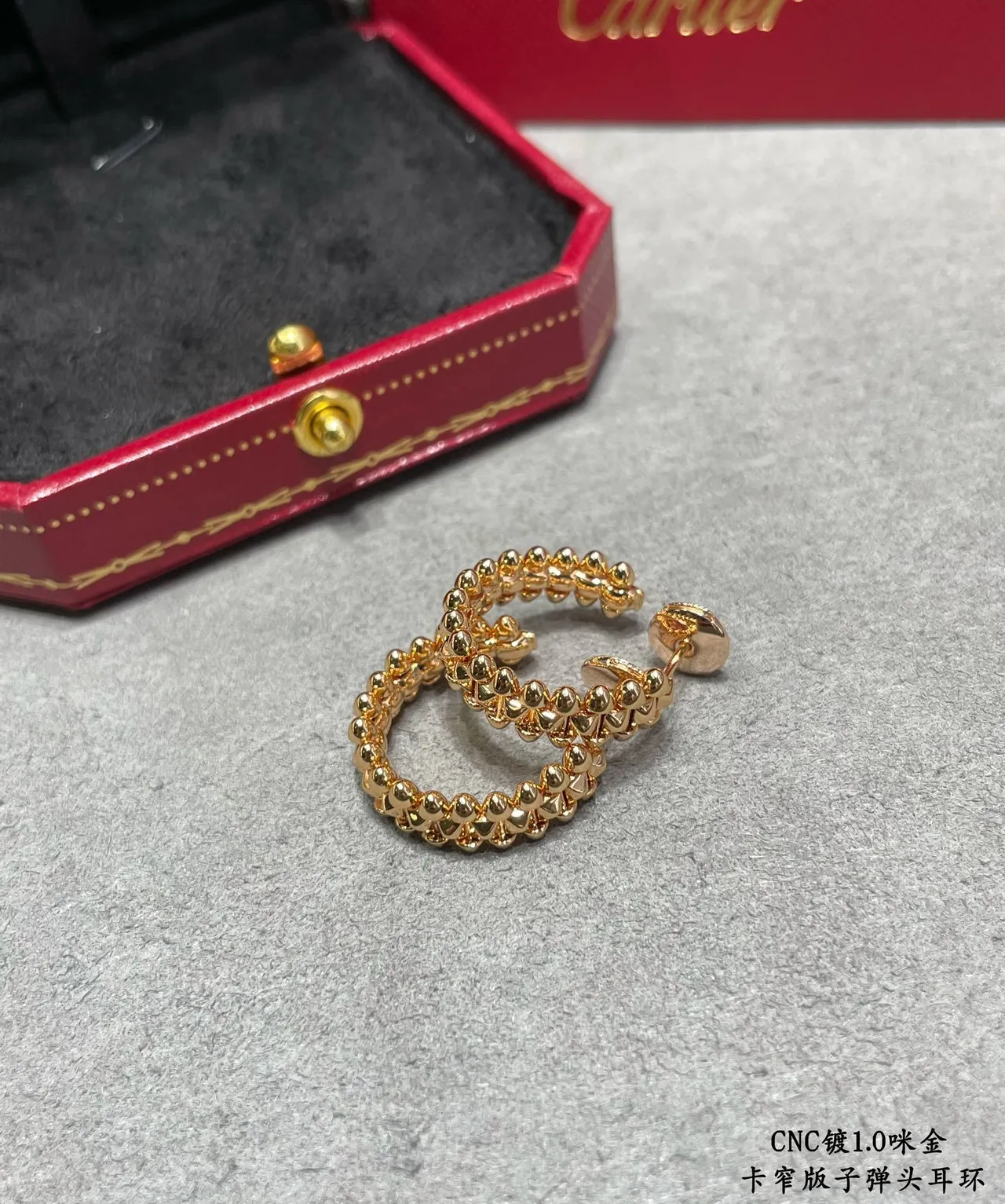 Cartier Juste un Clou حلقة ذهبي أبيض ضيق Pavé-Set حجر أقراط 5