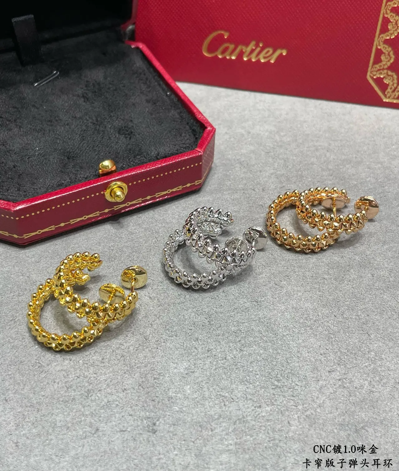 Cartier Juste un Clou حلقة ذهبي أبيض ضيق Pavé-Set حجر أقراط 6