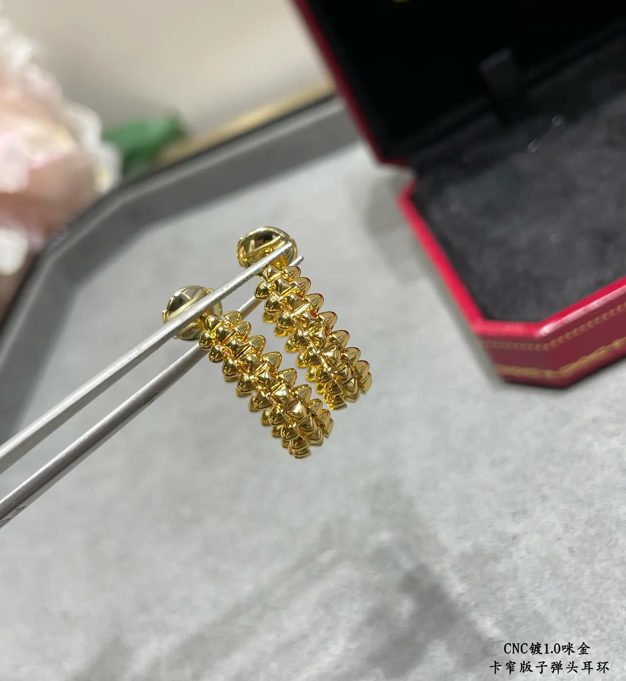 Cartier Juste un Clou حلقة ذهبي أبيض ضيق Pavé-Set حجر أقراط 7