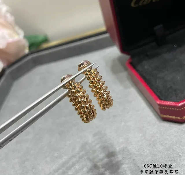 Cartier Juste un Clou حلقة ذهبي أبيض ضيق Pavé-Set حجر أقراط 9