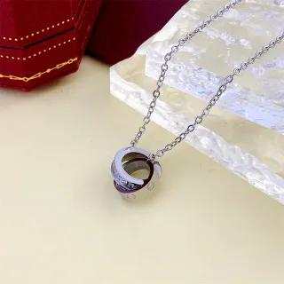 Cartier Love حلقات متشابكة مينا أحمرة مرصعة قلادة