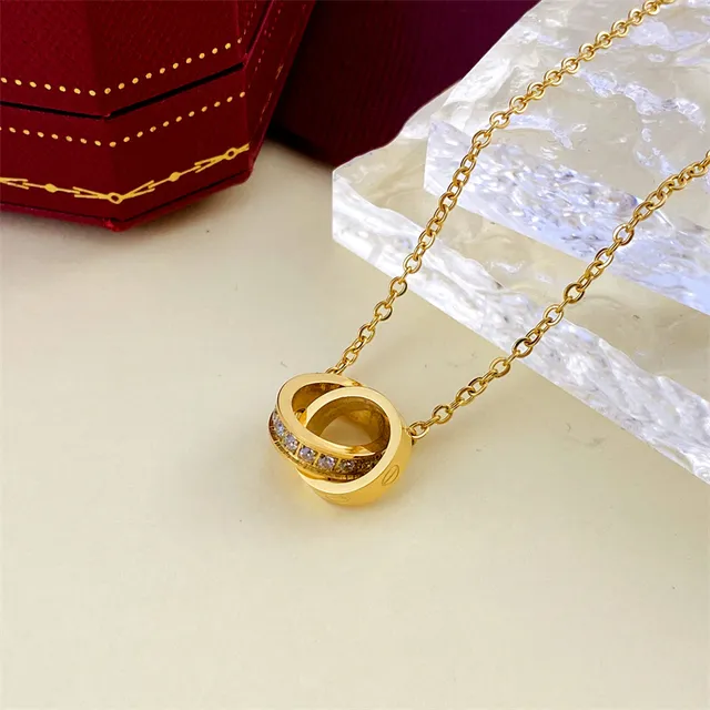 Cartier Love Interlocking Rings Red Enamel Pavé Necklace 3
