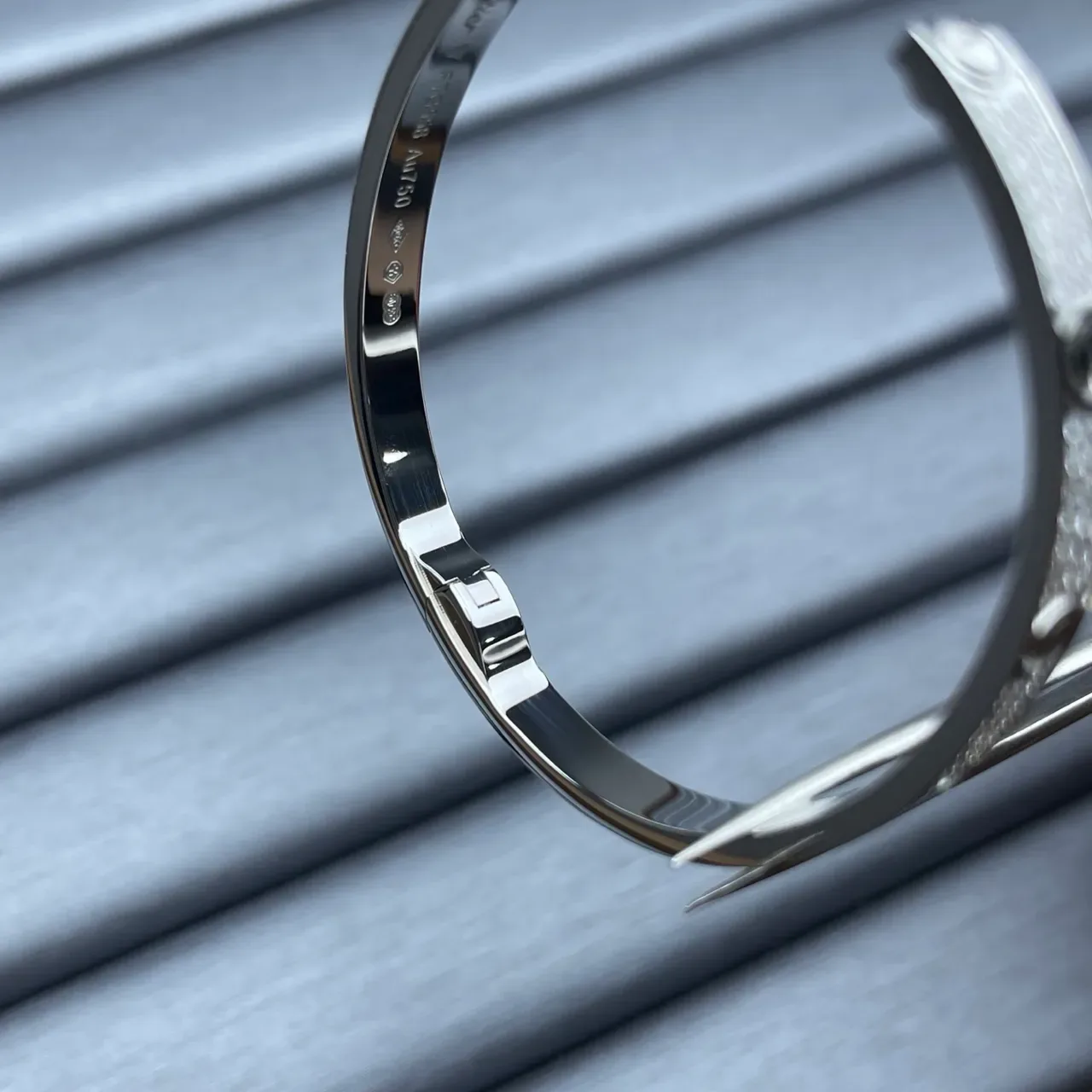 Cartier Love Silver Gold Hinged Bangle Pavé-Set Stones Bracelet 3