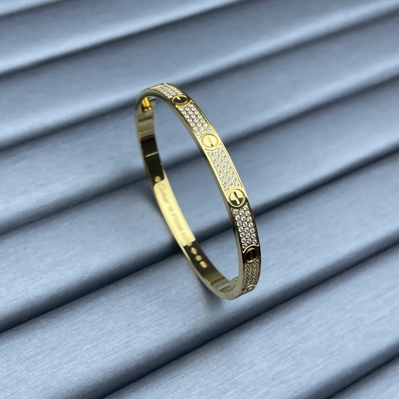 Cartier Love Silver Gold Hinged Bangle Pavé-Set Stones Bracelet 5