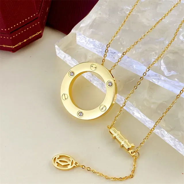 Cartier Love রুপো স্বচ্ছ স্ক্রু-সেট ওপেন সার্কেল পেন্ডেন্ট নেকলেস 3