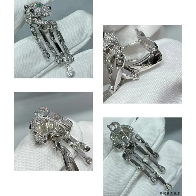 Cartier Panthère de Cartier رأس الفهد الماس المرصع عين الزمرد قطرة أونيكس قرط 2