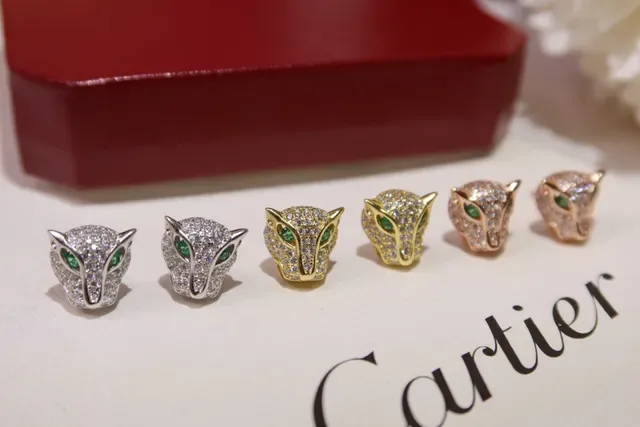 Cartier Panthère Gold Green Panther Head Motif Pavé-Set Crystals Earrings 8