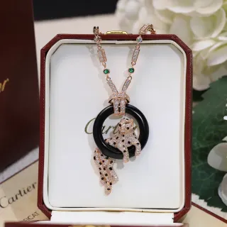 Cartier Panthère نمر نمط Pavé الماس أونيكس قلادة
