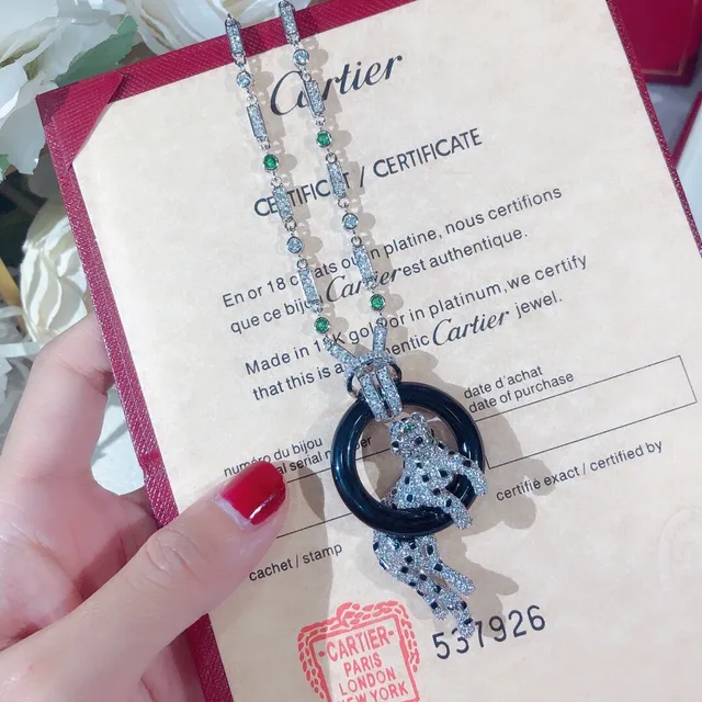 Cartier Panthère 豹子图案 Pavé 钻石 欧娜石 项链 5